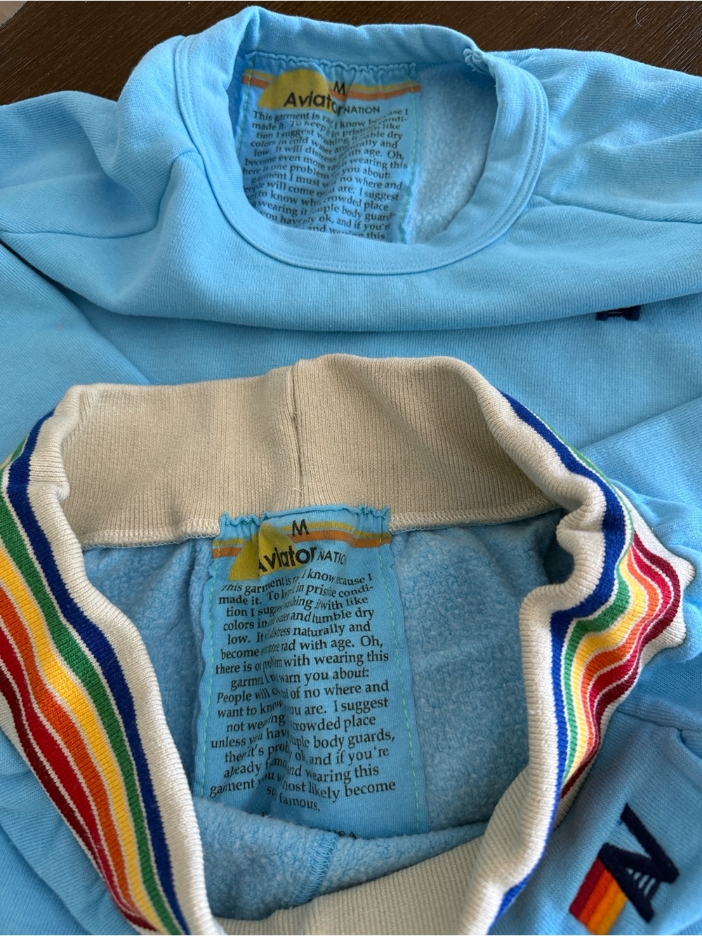 Aviator Nation Light Blue Sweatshirt & Shorts Set with Rainbow Trim - Picture 3 of 4
